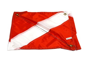12" x 15"  Nylon Dive Flag w/ wire stiffener. NO sewn channel. 3 grommets. Custom Screening is NOT available 